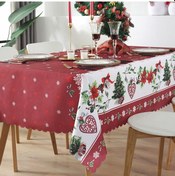 Resim Youtek Noel Restoran Partisi İçin 150x180cm Su Geçirmez Polyester Dalgalı Kenar Dekoratif Dikdörtgen Masa Örtüsü Kırmızı Çok Renkli 