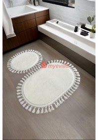 Resim My Evilla Modern Simirna Dekoratif Peluş Oval 60x100-50x60 Ponpon Saçaklı Klozet Takımı 