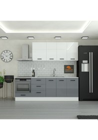 Resim 235 Cm Mutfak Dolabı Mdf Kapak Tezgah Dahil Yrkn235 98 Gri 