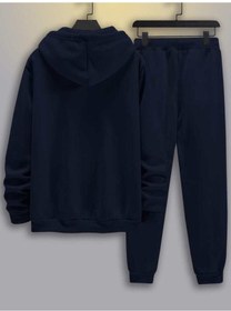 Resim Paris Yazı Eşofman Takımı Sweatshirt Jogger - Lacivert Baskılı Oversize Şardonlu Kapüşonlu Lacivert-265576 