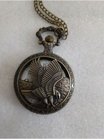 Resim Butik Tülin Unisex otantik bronz delikli uçan kartal köstekli cep saati kolye 4.5x47 cm Tayland Malı 