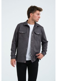 Resim Gri Erkek Süet Gömlek Tişört Üstü Kalın Gömlek Füme Ceket Çok Renkli 