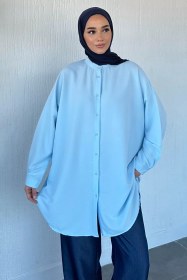 Resim Hakim Yaka Basic Tesettür Tunik Mavi TZL-P-00021222 
