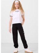 Resim Beyaz-siyah O Yaka Baskılı Lastik Paça Kargo Cepli Kız Çocuk Eşofman Takım - 75173 Beyaz/sıyah Beyaz - Siyah 