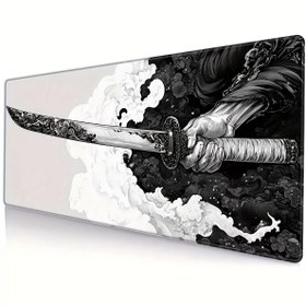 Resim Ekstra Büyük Samuray Kılıcı Oyun Fare Matı - Siyah Masaya Uygun Süslemeli Tasarım, Yıkanabilir Kauçuk Masaya Uygun Laptop ve Masaüstü Bilgisayarlar için, Ofis ve Ev Çalışma Alanı Temel Gereksinimleri, Masaya Uygun Fare Matları 