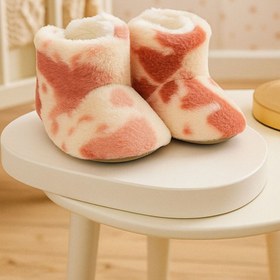 Resim Peppino Bebek & Çocuk Kaydırmaz Tabanlı Ev Botu / Panduf / Kışlık Peluş Bot / Dana Desenli 