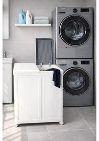 Resim Tekerlekli Katlanabilir 2 Bölmeli 100 Litre Çamaşır Ve Oyuncak Sepeti Pratik Ev Düzenleyici Beyaz 