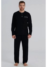 Resim Eros 960 Erkek Uzun Kol Patlı Pijama Takımı Siyah 