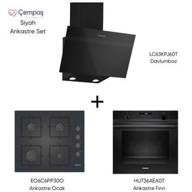 Resim Siemens HU736AEA0T - EO6C6PP30O - LC63KPJ60T 3 Parça Siyah Ankastre Set 
