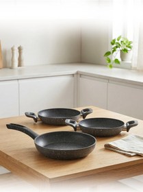 Resim Hascevher Verona Granit 3 Parça Sahan - Tava Seti 16/18cmsahan/24cmtava Gri 