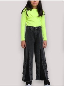Resim Escabel Kız Çocuk Yüksek Bel Bol Paça Yırtık Detaylı Mom Jean-13660-füme Füme 