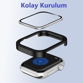 Resim NewPole [Seri SE 6 5 4 44mm Alüminyum Çerçeve] Watch Ekran Koruyucu Watch SE 6 5 4 44mm Ekran Koruyucu Kırılmaz Cam [Alüminyum Çerçeve] Hassasiyetli Tam Kaplayan Apple Watch SE 6 5 4 ile Uyumludur 