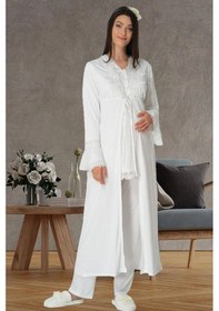 Resim Mecit Pijama Mecit 1517 Ekru Sabahlıklı Lohusa Pijama Takımı 