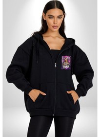 Resim Angemiel Daddy Yankee Müzik Star Kadın Erkek Siyah Kapüşonlu Fermuarlı Baskılı Hırka Sweatshirt Siyah 