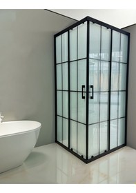 Resim Durul Duşakabin Kare Siyah Çizgi 5Mm Buzlu Siyah 