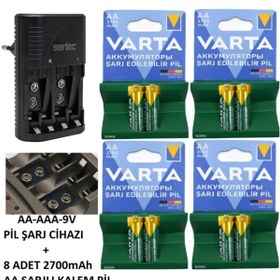 Resim Varta 8 Adet Şarjlı 2700mah Aa Kalem Pil +sertec Stc-9v Aa-aaa Otomatik-hızlı Pil Şarj Cihazı 