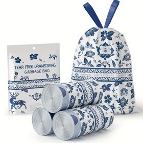 Resim 128 adet/87 adet/60 adet Yırtılmayan İpli Çöp Torbaları - Kalınlaştırılmış Evde Kullanılan Elde Tutulan Otomatik Mühürlü Tek Kullanımlık Plastik Torbalar Mutfak Temizliği, Mutfak, Banyo, Ev, Ev Malzemeleri 