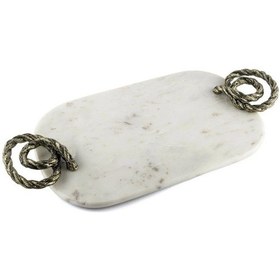 Resim Mikasa Moor Bronz Halat Kulplu Beyaz Mermer Oval Tepsi 58x28cm 