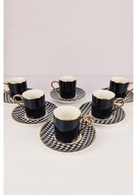 Resim Digithome Kosova Porselen 6 Lı Kahve Fincan Takımı Siyah Beyaz - Kgp-093 