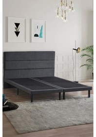 Resim Niron Slim Baza Ve Başlık Takımı 150x200 Çift Kişilik Gri Kumaş Kaplı Metal Karyola Ve Başlık Seti 