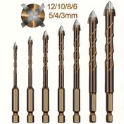 Resim 5/7 parça çok fonksiyonlu matkap seti, tungsten çelik keskin üçgen tasarımı, yüksek sertlik fayans, cam, beton, mermer, ahşap, çelik levha için uygun - çapraz altıgen saplı delik açıcı ve genişletme aracı kiti, boyutu 3-12mm 