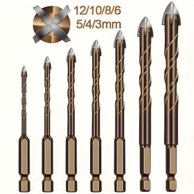 Resim 5/7 parça çok fonksiyonlu matkap seti, tungsten çelik keskin üçgen tasarımı, yüksek sertlik fayans, cam, beton, mermer, ahşap, çelik levha için uygun - çapraz altıgen saplı delik açıcı ve genişletme aracı kiti, boyutu 3-12mm 