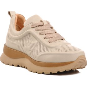 Resim AYAKMOD Deri Bej Kadın Spor Ayakkabı 