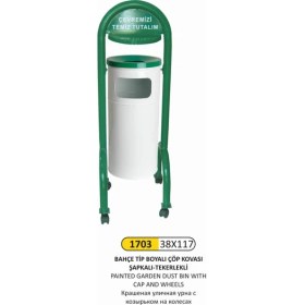 Resim Arı Metal Bahçe Çöp Kovası Boyalı Şapkalı Tekerlekli 