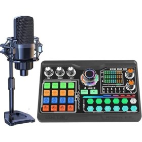 Resim Podcast Mikrofon Ses Kartı Kiti Pc Smartphone Dizüstü Bilgisayar Içiin Vlog Kayıt Canlı Akışı Youtuber Yayıncılara Uygun P300 (P300) 