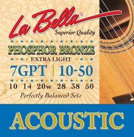 Resim La Bella 7Gpt Phosphor Bronze. Extra Light Takım Tel Akustik Gita 