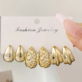 Resim 6 Parça (Yalnızca İnsanlar İçin Uygundur) - Kadınlar İçin Şık Vintage Minimalist Damlalı & Üçgen Halka Küpeler - Pürüzsüz & Kırışık Dokulu CCB Parlak/Pürüzsüz Halkalar - Günlük Kullanım, Parti, Plaj Takısı - Yıl Boyu Kullanıma Uygun Zamansız Halkalar - Kaplamasız, Dayanıklı 