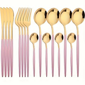 Resim 16 parçalık Paslanmaz Çelik Yemek Takımı Seti 4 kişilik, bıçaklar, çatalar, kaşıklar, çay kaşıkları içerir - Dayanıklı, paslanmaz, bulaşık makinesinde yıkanabilir, ev, restoran, otel, banketler, partiler, seyahat için ideal - Babalar Günü, Anneler Günü, mezunlar günü, sevgililer günü, anneler günü hediyeleri için mükemmel | Zarif sofra takımı | Dayanıklı sofra takımı 