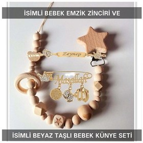 Resim Sahi Aksesuar İsimli Bebek Emzik Zinciri Ve İsimli Bebek Künye Seti Bezyı696 Gri - Yeşil 