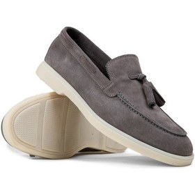 Resim Deery Erkek Hakiki Süet Gri Püsküllü Loafer - 02027mgrıc01 