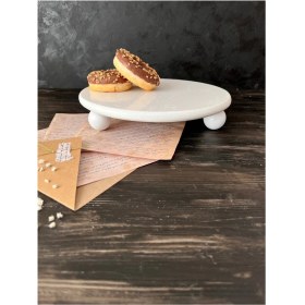 Resim Tekno Trust 27 cm Doğal Mermer Stand, Mermer Kek Pasta Standı, Mermer Sunumluk Anivia Top Ayaklı Beyaz Mermer 1 