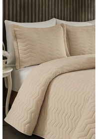 Resim İpeksi Dokulu Kapuçino Modern Ve Sade Çift Kişilik Yatak Örtüsü Takımı Cappucino 