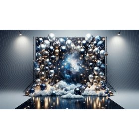 Resim Venspor Yıldızlı Gece Gökyüzü ve Parlayan Balonlarla Süslenmiş Arkaplan 200 x 150 cm Fon Duvar Örtüsü 