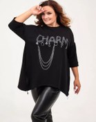 Resim Natali Büyük Beden Baskılı Şık Oversize Tunik 197112473 Siyah 