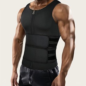 Resim Erkekler için Neopren Spor Salonu Fermuarlı Eğitim Gömleği, Tam Fermuarlı Sırt ve Kemer - Ter Emici Antrenman Yeleği Halter, Jimnastik, Dövüş Sanatları için - Düz Renk Neopren Kolsuz Üst (Elde Yıkanabilir) - Neopren Şortlar/Kemerler ile Uyumlu 