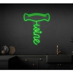 Resim Wine Yazılı Ve Şekilli Neon Tabela Yeşil 