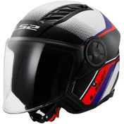 Resim Ls2 Airflow 2 Rush Açık Motosiklet Kaskı 66888 Beyaz Mavi Kırmızı 