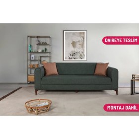 Resim Serranti Yataklı Sandıklı Üçlü Kanepe Yeşil 