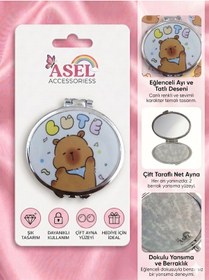 Resim Sevimli Karakter Ve Unicorn Tasarımlı Çift Taraflı Katlanabilir Metal Cep Aynası - 9 Farklı Model Diğer 