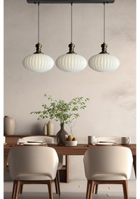 Resim Elegant Cam Beyaz Üçlü Eskitme Tokmak Başlık Sarkıt Lamba Restoran Salon Aydınlatma Beyaz 