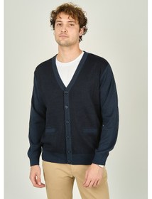 Resim Ateş Triko Erkek Cep Detaylı V Yaka Yün Hırka 4490 Indigo Indigo İndigo 