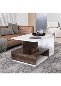 Resim Vera S004 Orta Sehpa Traverten, Ev-ofis - Beyaz/ceviz Beyaz/ceviz 