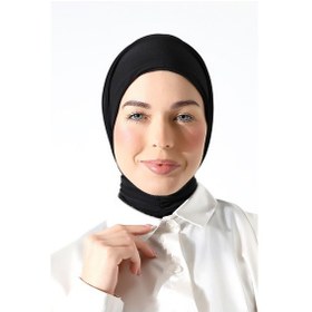 Resim Kadın Çıtçıtlı Bağlamalı Tesettür Hazır Pratik Şal Siyah Siyah 