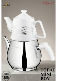 Resim Topaç Mini Porselen Demlikli Bakalit Kulplu Çaydanlık Takımı - Beyaz Beyaz 