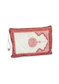 Resim Taşınabilir Keseli Mihrap Desenli İpek Dokulu Kadife Seccade Kırmızı Kırmızı 