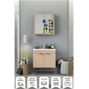 Resim Biani Fix Loft 85 Cm Banyo Dolabı,Seramik Lavabolu, Aynalı,Lavabo Dahil,Mdf,Aybe Bej 